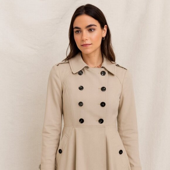 Ted Baker London Beige Trench Coat Size 2 Double Breasted Floral Lined Jacket - Picture 2 of 15